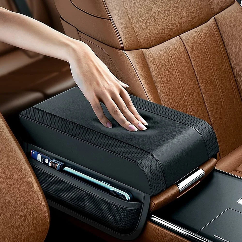 PU Leather Car Armrest Booster Pad Universal Center Console Cushion Memory Foam Elbow Support - Black - 4