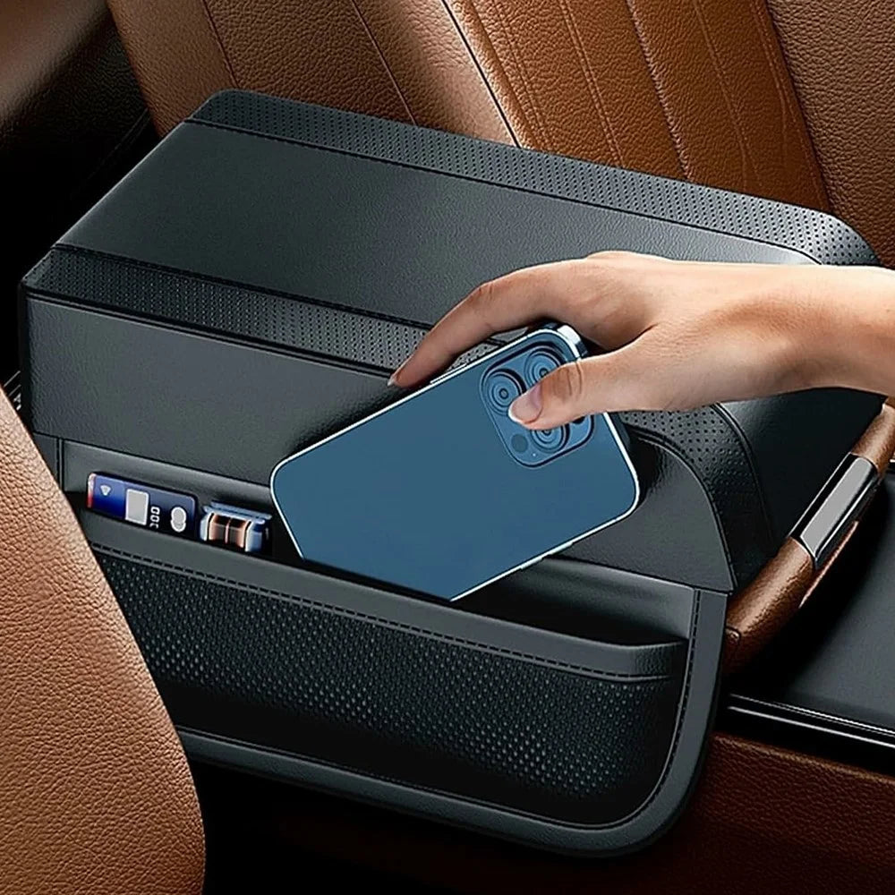 PU Leather Car Armrest Booster Pad Universal Center Console Cushion Memory Foam Elbow Support - Black - 5