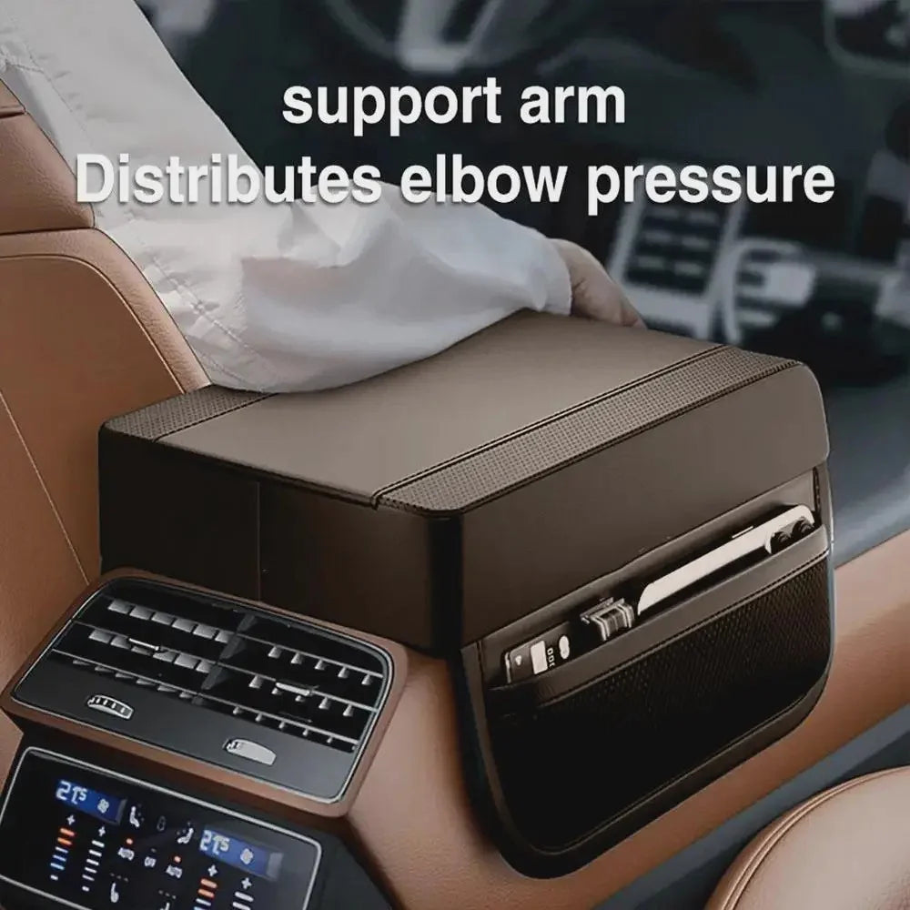 PU Leather Car Armrest Booster Pad Universal Center Console Cushion Memory Foam Elbow Support - Black - 6