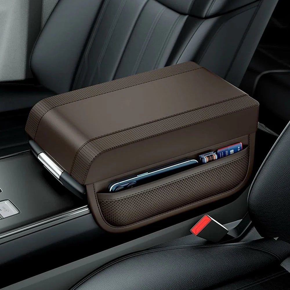 PU Leather Car Armrest Booster Pad Universal Center Console Cushion Memory Foam Elbow Support - Black - 7
