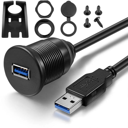 1m USB 3.0 Extension Flush Dash Panel Mount Cable for Car Boat Motorcycle - 1