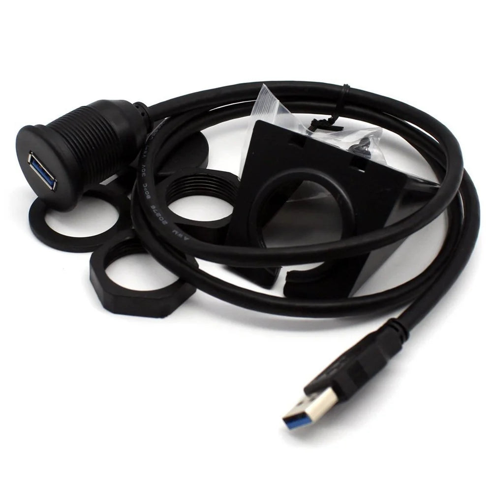 1m USB 3.0 Extension Flush Dash Panel Mount Cable for Car Boat Motorcycle - 2