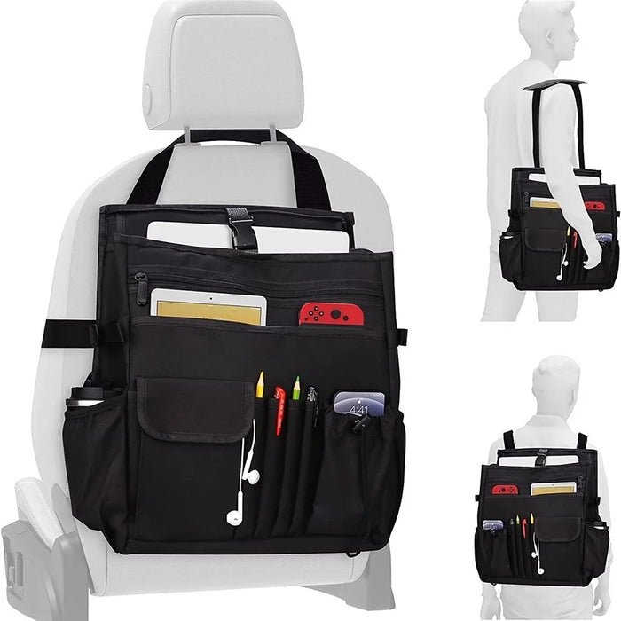 Car Front Seat Organizer 600D Oxford Fabric Seat Back Storage Bag with Shoulder Strap - 2