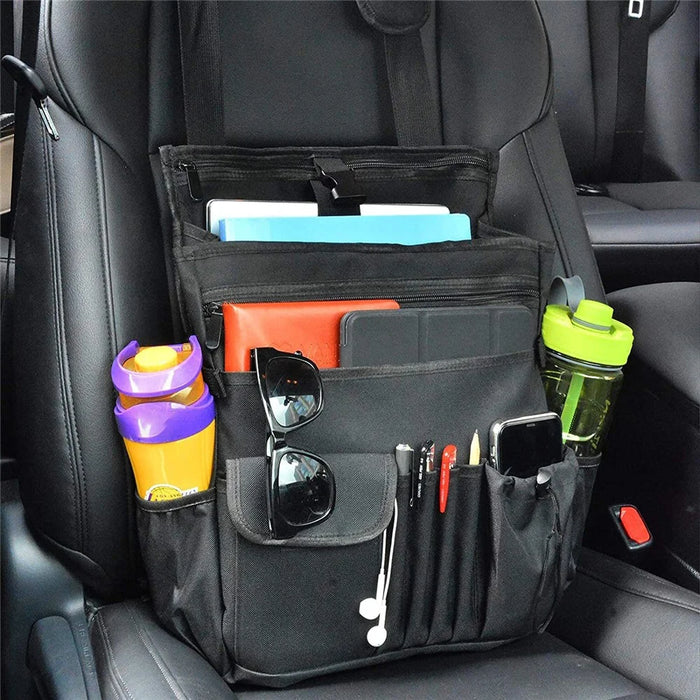 Car Front Seat Organizer 600D Oxford Fabric Seat Back Storage Bag with Shoulder Strap - 3