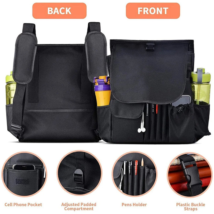 Car Front Seat Organizer 600D Oxford Fabric Seat Back Storage Bag with Shoulder Strap - 6