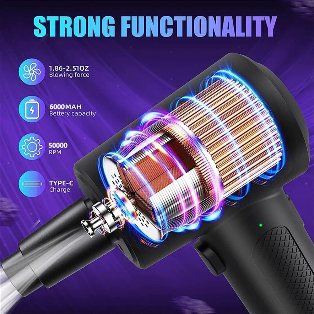 C4915 Portable Turbo Fan Blower Multifunction Rechargeable Car Air Duster with 3 Brushes - 3