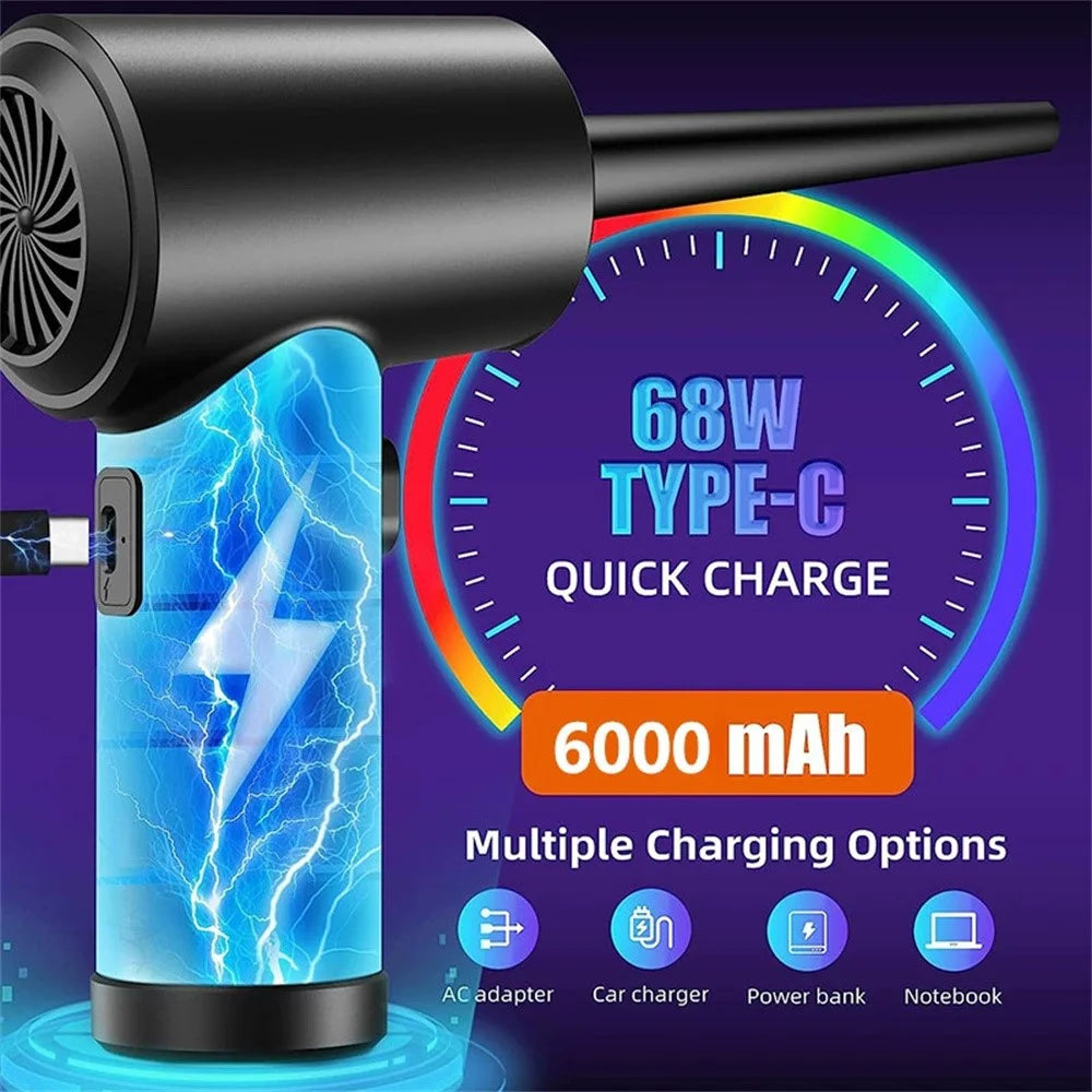 C4915 Portable Turbo Fan Blower Multifunction Rechargeable Car Air Duster with 3 Brushes - 5