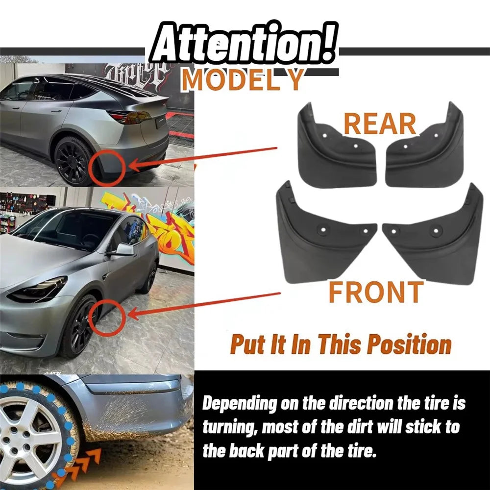 4Pcs / Set For Tesla Model Y 2021 - 2023 Mud Fenders TPE Front and Rear Splash Guards - 6