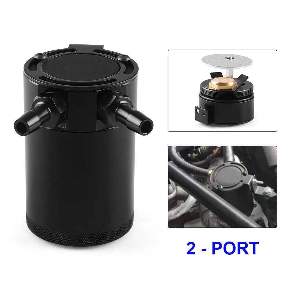 BX101669 Car Universal 2-Port Compact Baffled Oil Catch Can - Black - 2