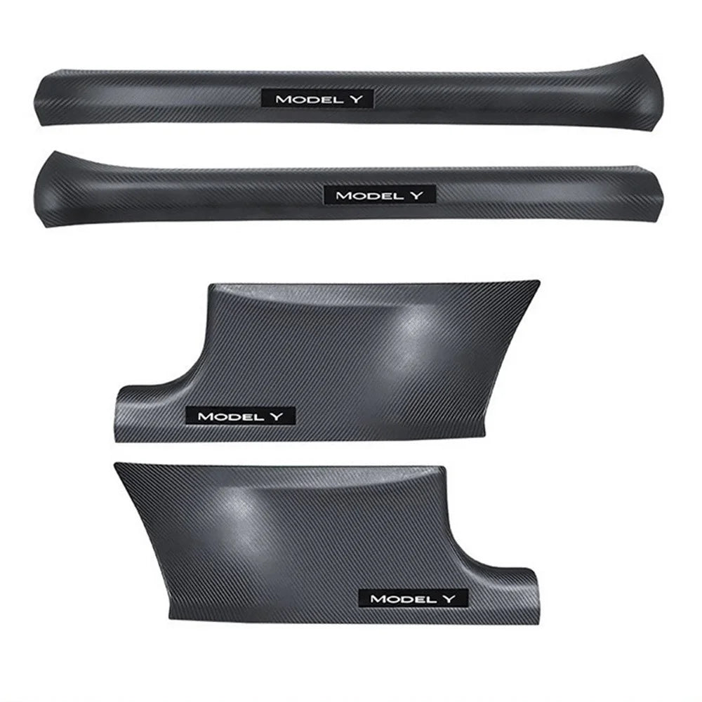 4Pcs For Tesla Model Y Carbon Fiber Texture Front and Rear Door Sill Protector Cover Anti Kick Threshold Strip - 1