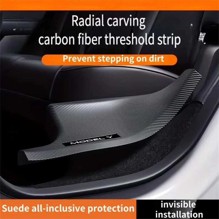 4Pcs For Tesla Model Y Carbon Fiber Texture Front and Rear Door Sill Protector Cover Anti Kick Threshold Strip - 3