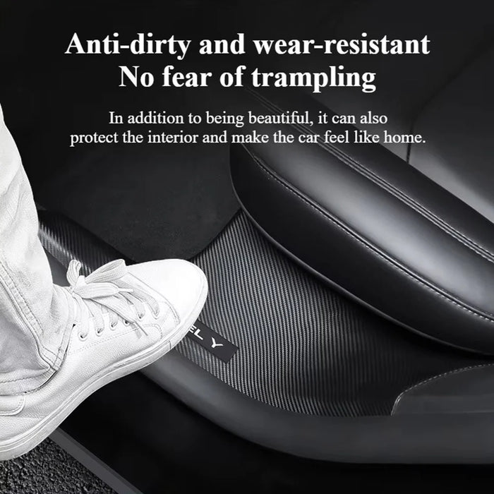 4Pcs For Tesla Model Y Carbon Fiber Texture Front and Rear Door Sill Protector Cover Anti Kick Threshold Strip - 5