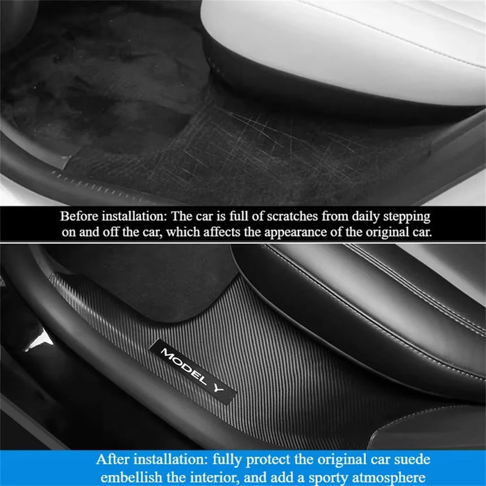 4Pcs For Tesla Model Y Carbon Fiber Texture Front and Rear Door Sill Protector Cover Anti Kick Threshold Strip - 7
