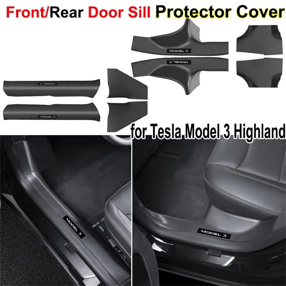 8Pcs For Tesla Model 3 Highland Front and Rear Door Sill Protector Cover Threshold Strip Anti Kick Guard - 4