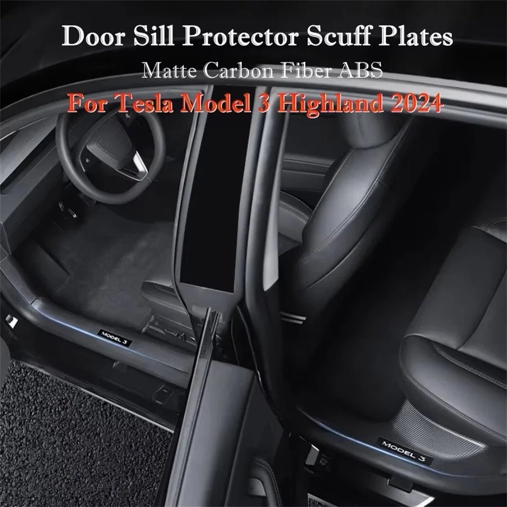 8Pcs For Tesla Model 3 Highland Front and Rear Door Sill Protector Cover Threshold Strip Anti Kick Guard - 5
