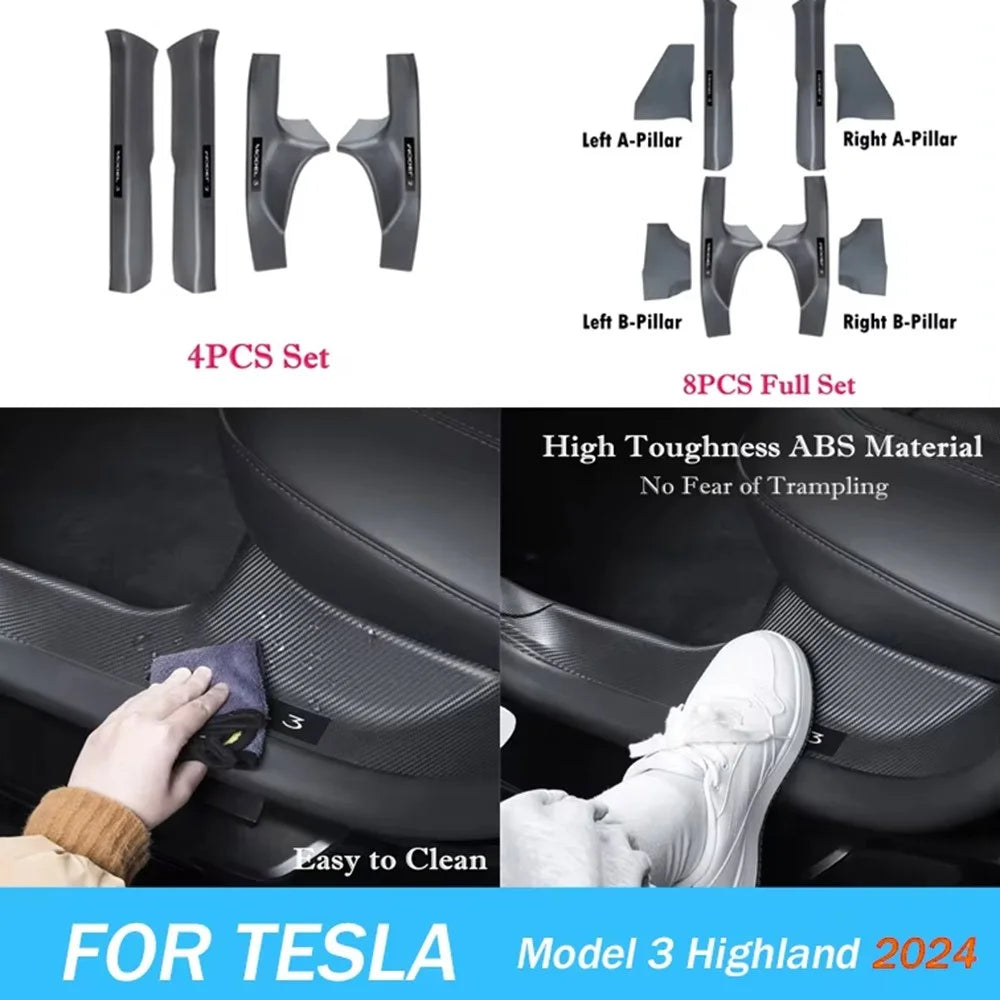 8Pcs For Tesla Model 3 Highland Front and Rear Door Sill Protector Cover Threshold Strip Anti Kick Guard - 6