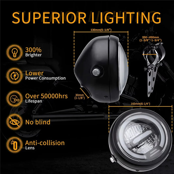 16cm Retro Motorcycle LED Headlight Daytime Running Lamp for Cruiser Chopper Cafe Racer - White Light - 3