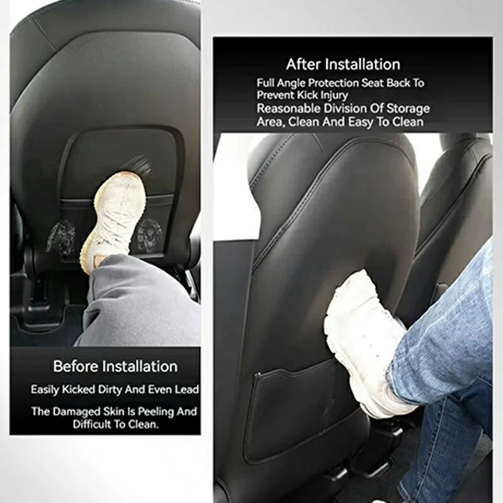 2Pcs For Tesla Model Y  /  3 Highland Seat Back Protector Kick Mat Car Interior Rear Seat Cover - Single Pocket - 3