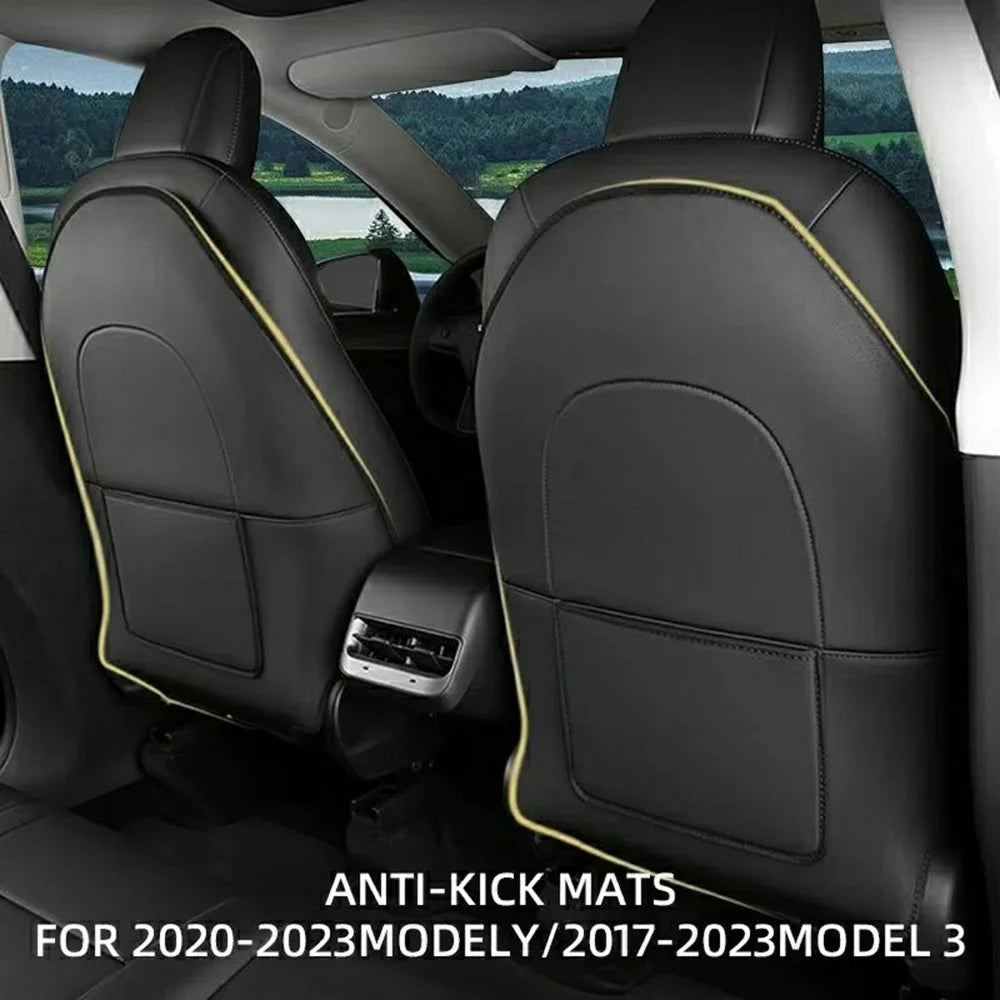 2Pcs For Tesla Model Y  /  3 Highland Seat Back Protector Kick Mat Car Interior Rear Seat Cover - Single Pocket - 6