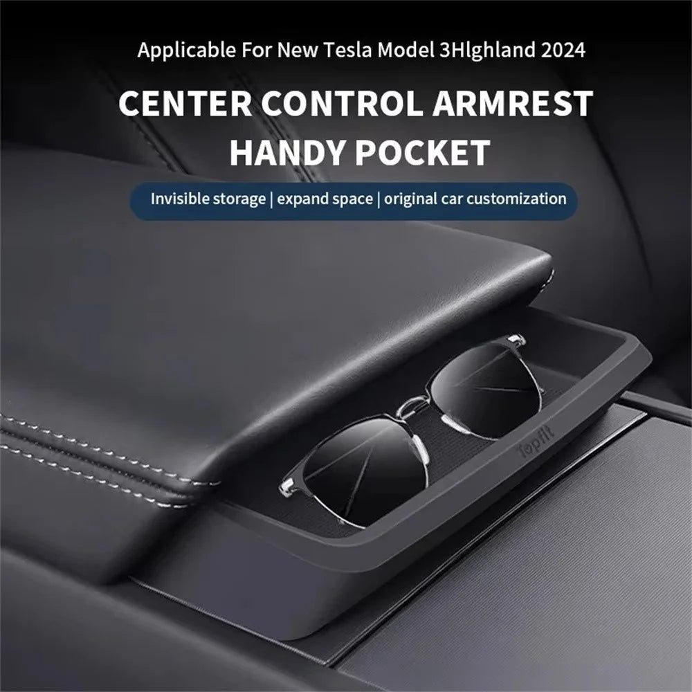 For Tesla Model 3 Highland 2024 2025 Center Console Storage Box Armrest Organizer Tray - 3