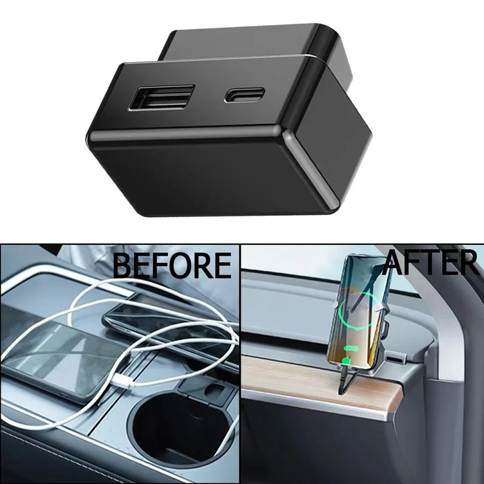 For Tesla Model 3  /  Y OBD Car Charger Dual Port Hidden PD Fast Charging Expansion Dock - 3