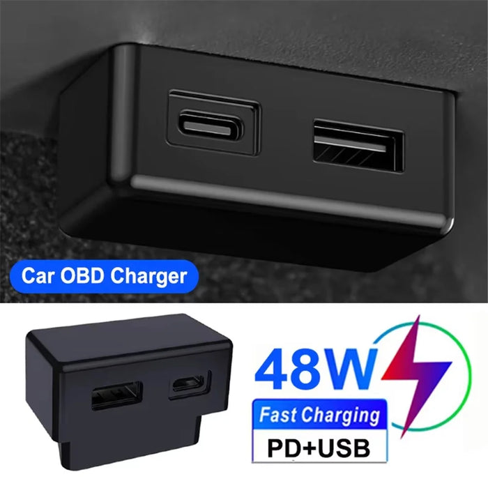 For Tesla Model 3  /  Y OBD Car Charger Dual Port Hidden PD Fast Charging Expansion Dock - 5