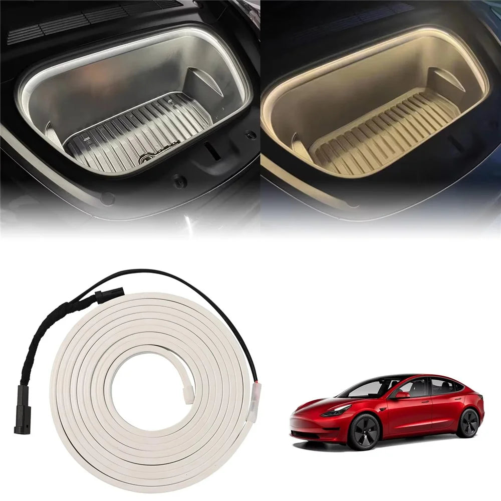 For Tesla Model 3  /  Y 2021 - 2024 Front Trunk LED Light Strip Ambient Lighting Waterproof Decorative Lamp - Warm Light - 4