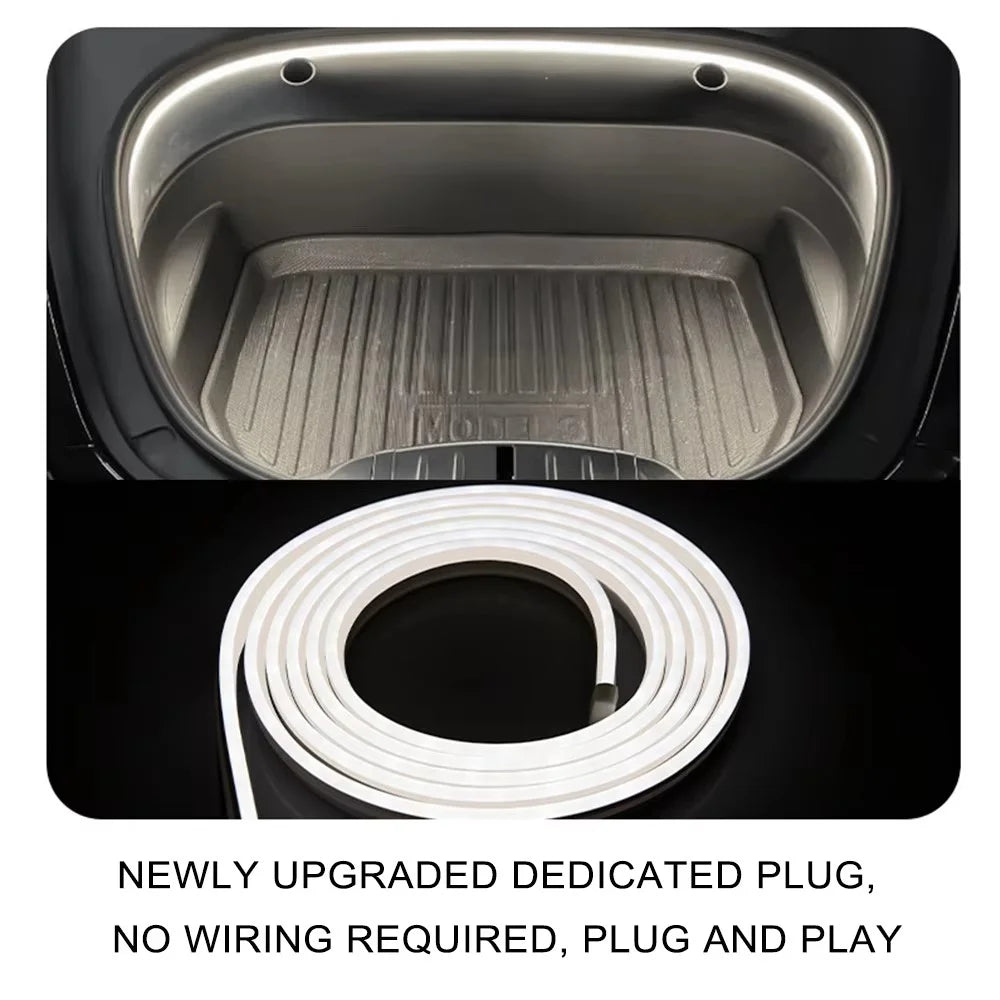 For Tesla Model 3  /  Y 2021 - 2024 Front Trunk LED Light Strip Ambient Lighting Waterproof Decorative Lamp - Warm Light - 5