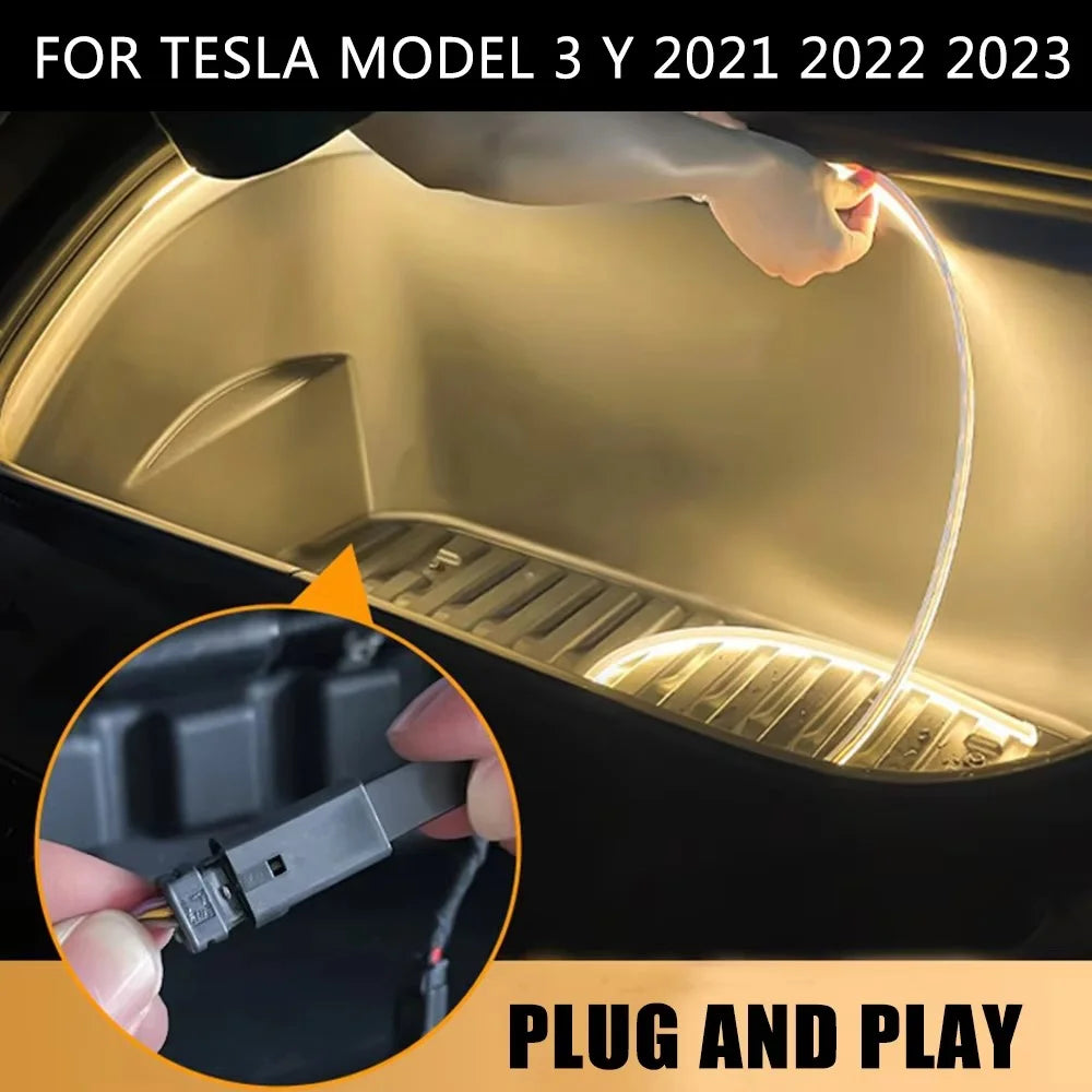 For Tesla Model 3  /  Y 2021 - 2024 Front Trunk LED Light Strip Ambient Lighting Waterproof Decorative Lamp - Warm Light - 6