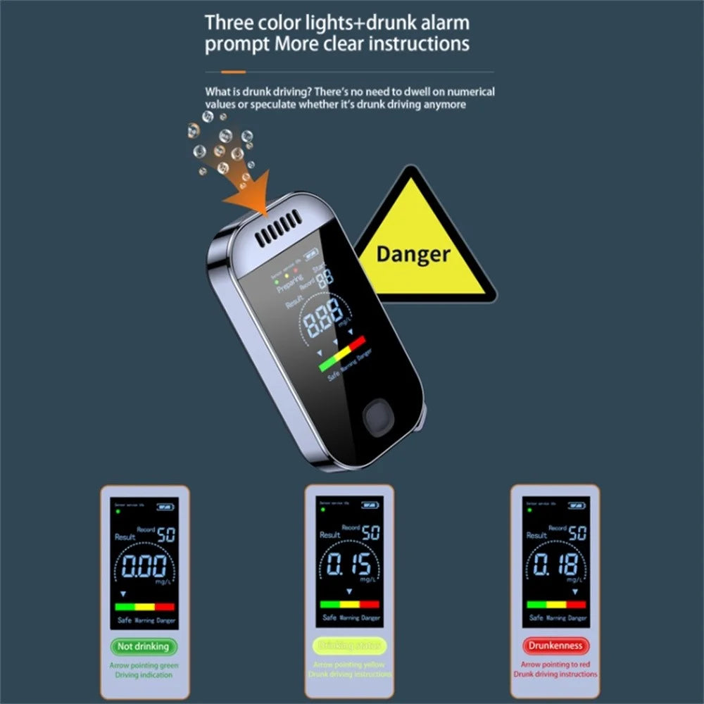 Portable Alcohol Tester Digital Display Color Screen Breathalyzer Non Contact Drunk Driving Detector - 5