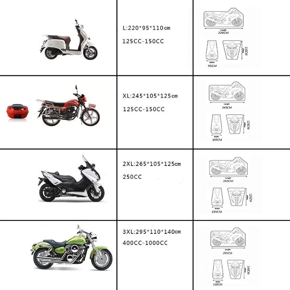 Waterproof Motorcycle Cover UV Protection Silver Coated 210D Oxford Fabric Dust Cover , Size 3XL / 295 x 110 x 140cm - 7