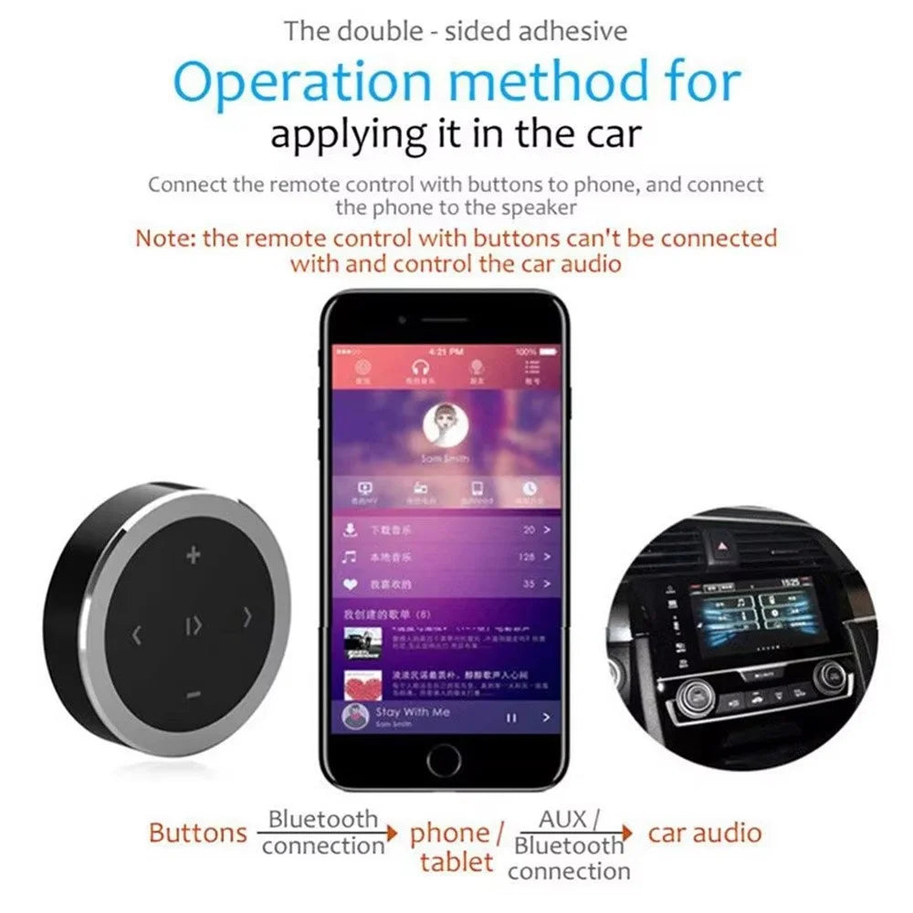 Bluetooth-compatible Car Steering Wheel Remote Control Phone Music Controller Camera Shutter - Silver - 2