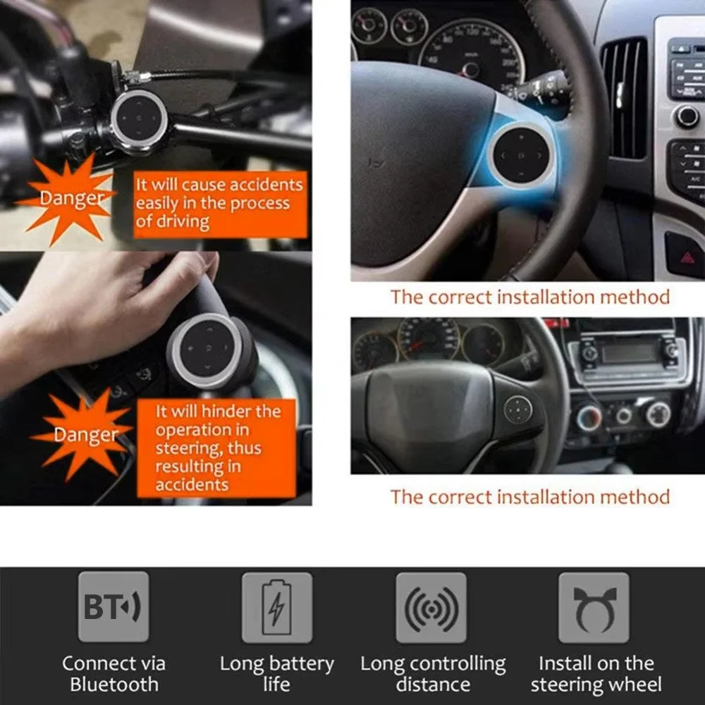 Bluetooth-compatible Car Steering Wheel Remote Control Phone Music Controller Camera Shutter - Silver - 3