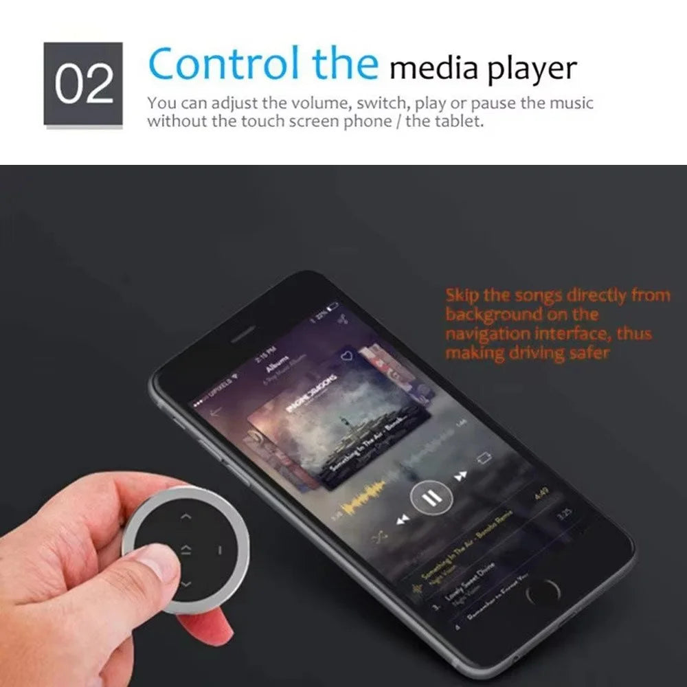 Bluetooth-compatible Car Steering Wheel Remote Control Phone Music Controller Camera Shutter - Silver - 7
