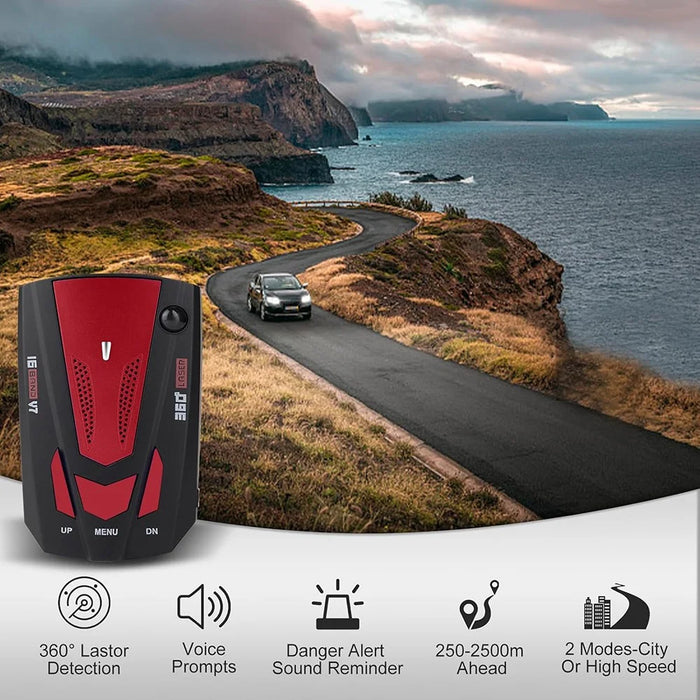 V7 Car Speed Radar Detector Electronic GPS Speed Alert System for Vehicle , Russian Language - Red - 2