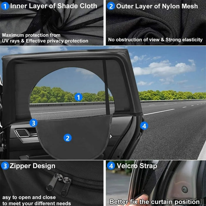 2Pcs Car Window Shade Front / Rear Side Window Sun Shade Breathable Privacy Curtain with Zipper - Rear Side - 4