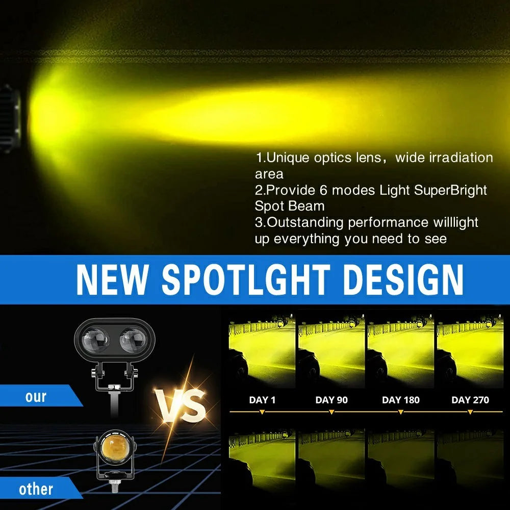 1Pc Motorcycle LED Spotlight Long Focus Dual Lens High Brightness Off Road IP68 Waterproof Strobe Light - 4
