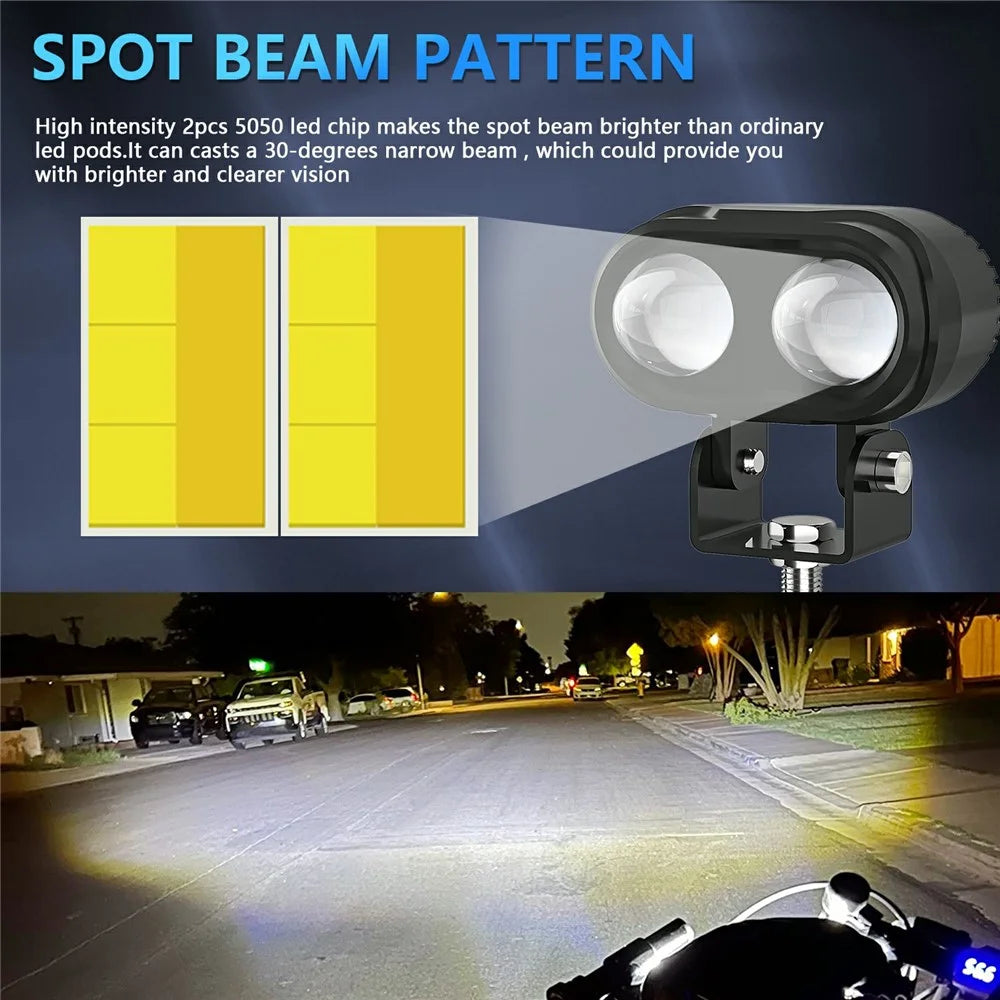 1Pc Motorcycle LED Spotlight Long Focus Dual Lens High Brightness Off Road IP68 Waterproof Strobe Light - 6