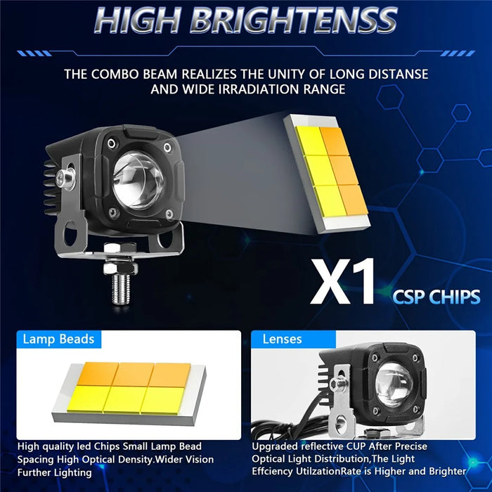 1Pc Motorcycle LED Spotlight IP68 Waterproof High Low Beam Headlight for Off Road Electric Vehicles - 6