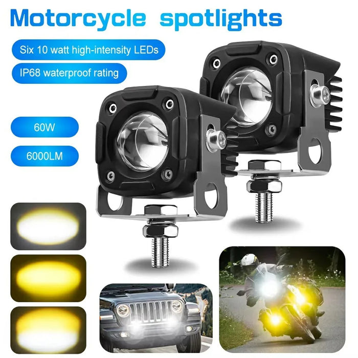 2Pcs Motorcycle LED Spotlight IP68 Waterproof High Low Beam Headlight for Off Road Electric Vehicles - 2