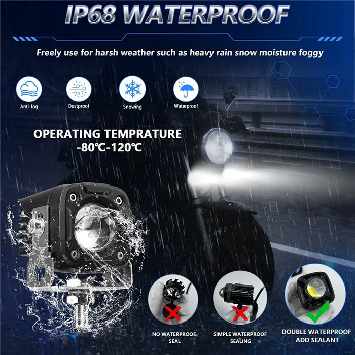 2Pcs Motorcycle LED Spotlight IP68 Waterproof High Low Beam Headlight for Off Road Electric Vehicles - 4