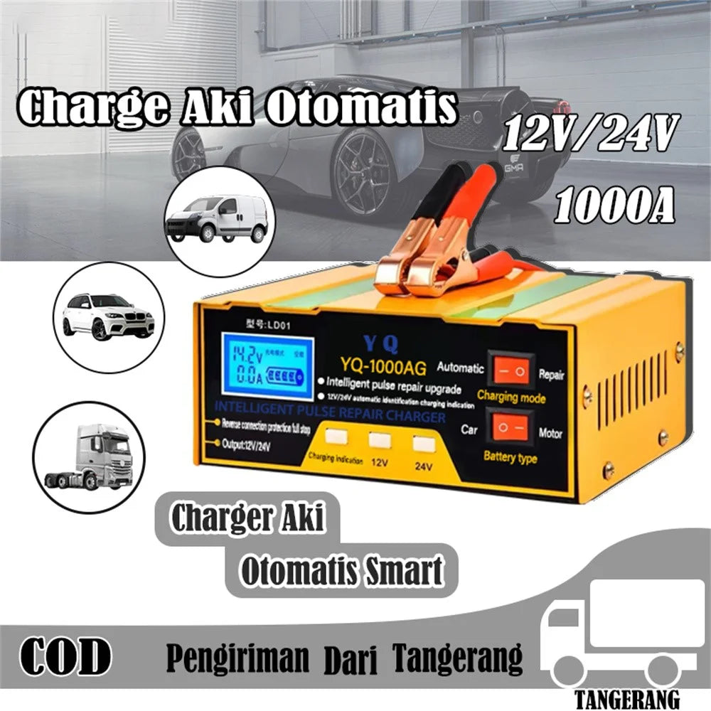 YQ-1000AM Intelligent Car Battery Charger 12V 24V Auto Motorcycle Battery Maintainer High Power Smart Charger - 6