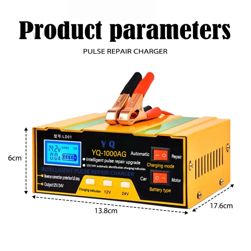 YQ-1000AM Intelligent Car Battery Charger 12V 24V Auto Motorcycle Battery Maintainer High Power Smart Charger - 7