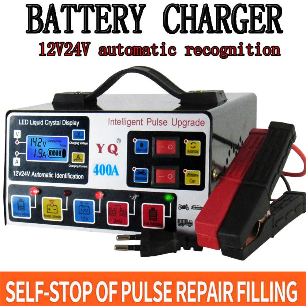 YQ400A 12V / 24V 400A Intelligent Pulse Repair Motorcycle Car Battery Charger for Lead Acid / Lithium Batteries , EU Plug - 3
