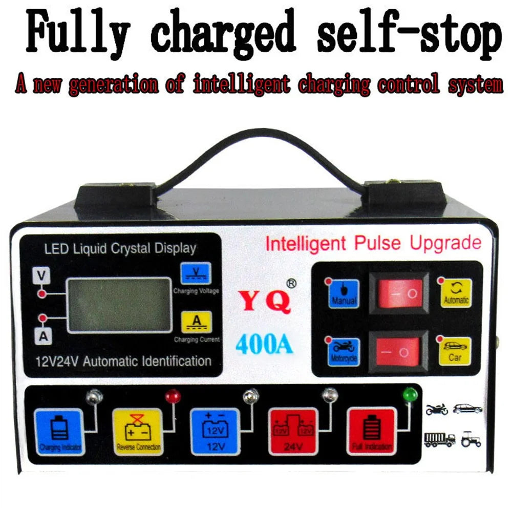 YQ400A 12V / 24V 400A Intelligent Pulse Repair Motorcycle Car Battery Charger for Lead Acid / Lithium Batteries , EU Plug - 4