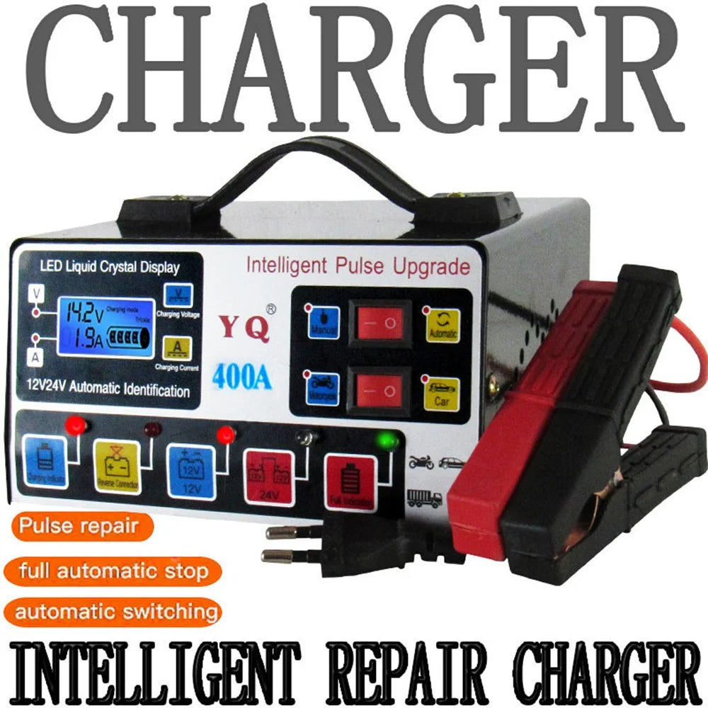 YQ400A 12V / 24V 400A Intelligent Pulse Repair Motorcycle Car Battery Charger for Lead Acid / Lithium Batteries , EU Plug - 7