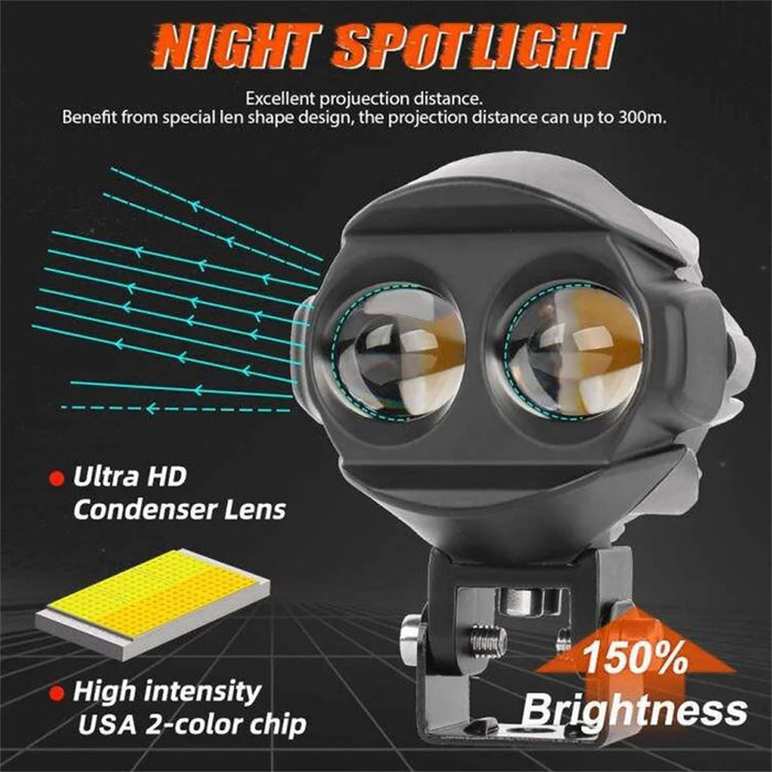 MOFOX W05 Motorcycle LED Fog Light Dual Head Spotlight 40W 8000Lms High / Low Beam Light - 2