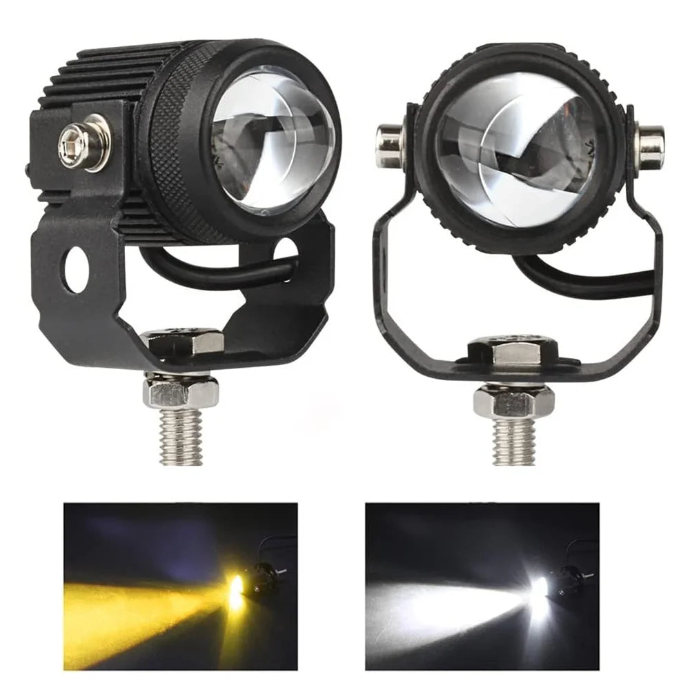 1 Pair Motorcycle LED Fog Lights White + Yellow Dual Color High Low Beam Auxiliary Driving Lamps - 1