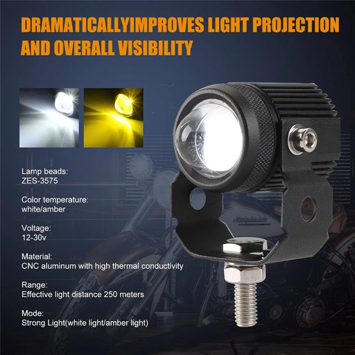 1 Pair Motorcycle LED Fog Lights White + Yellow Dual Color High Low Beam Auxiliary Driving Lamps - 2
