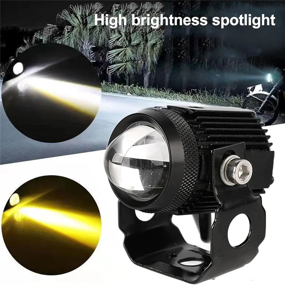 1 Pair Motorcycle LED Fog Lights White + Yellow Dual Color High Low Beam Auxiliary Driving Lamps - 3